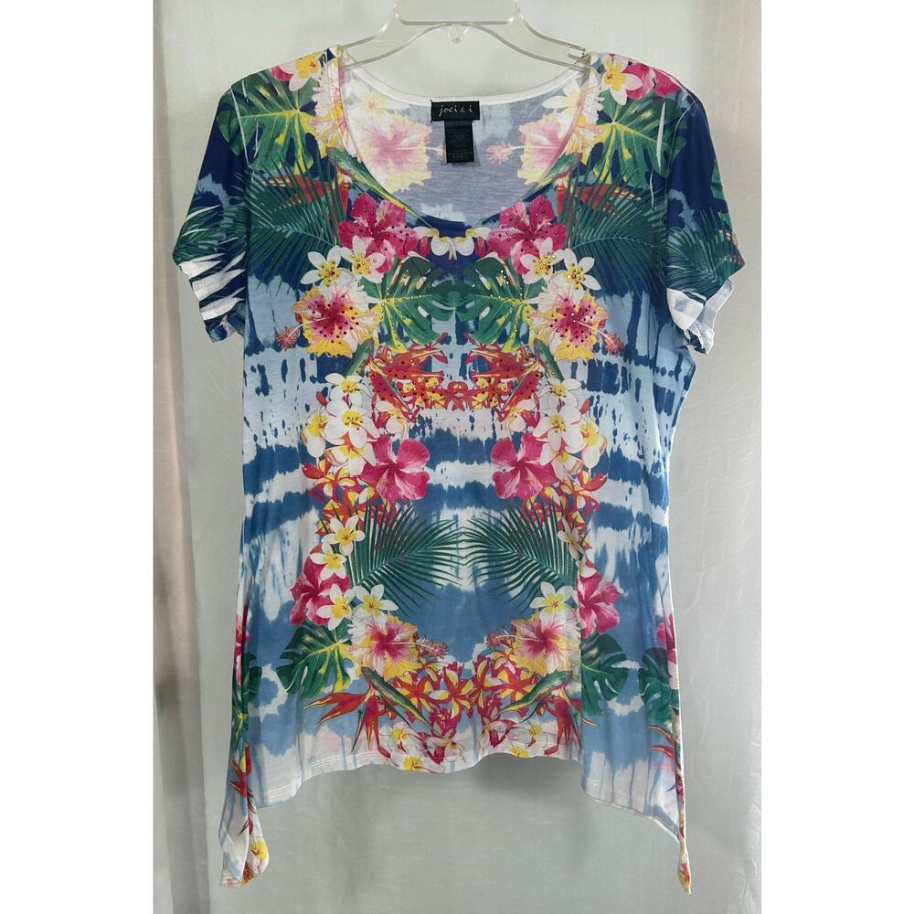 Joei & i Women's Tropical Tie-Dye Rhinestone Embellished T-Shirt Top - Size L